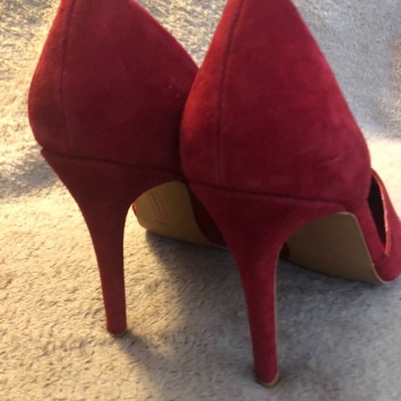STEVEN by Steve Madden Red Suede Asymmetrical Pointed Toe 4inch Pumps Size 7.5! - Picture 7 of 7